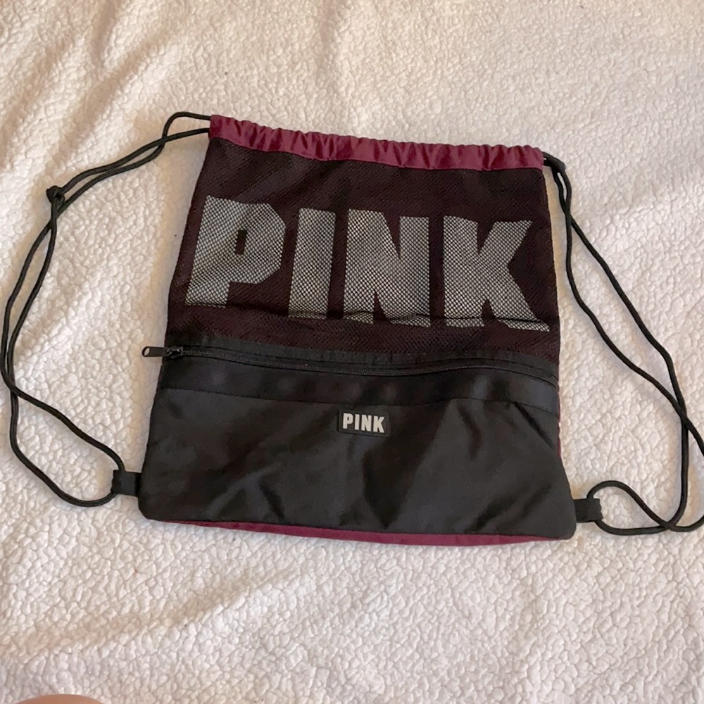 PINK maroon and black drawstring bag